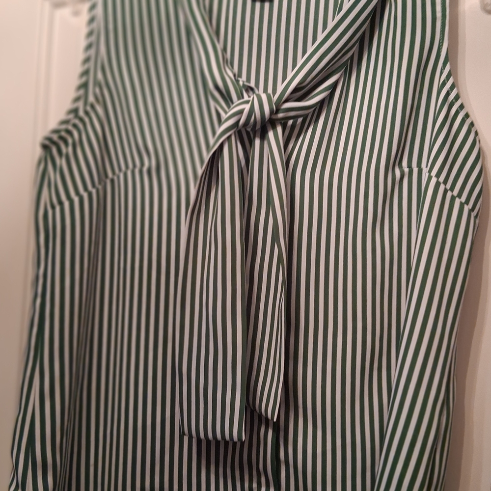 Liz Claiborne Career Green and White Striped Button Up Blouse Size S
